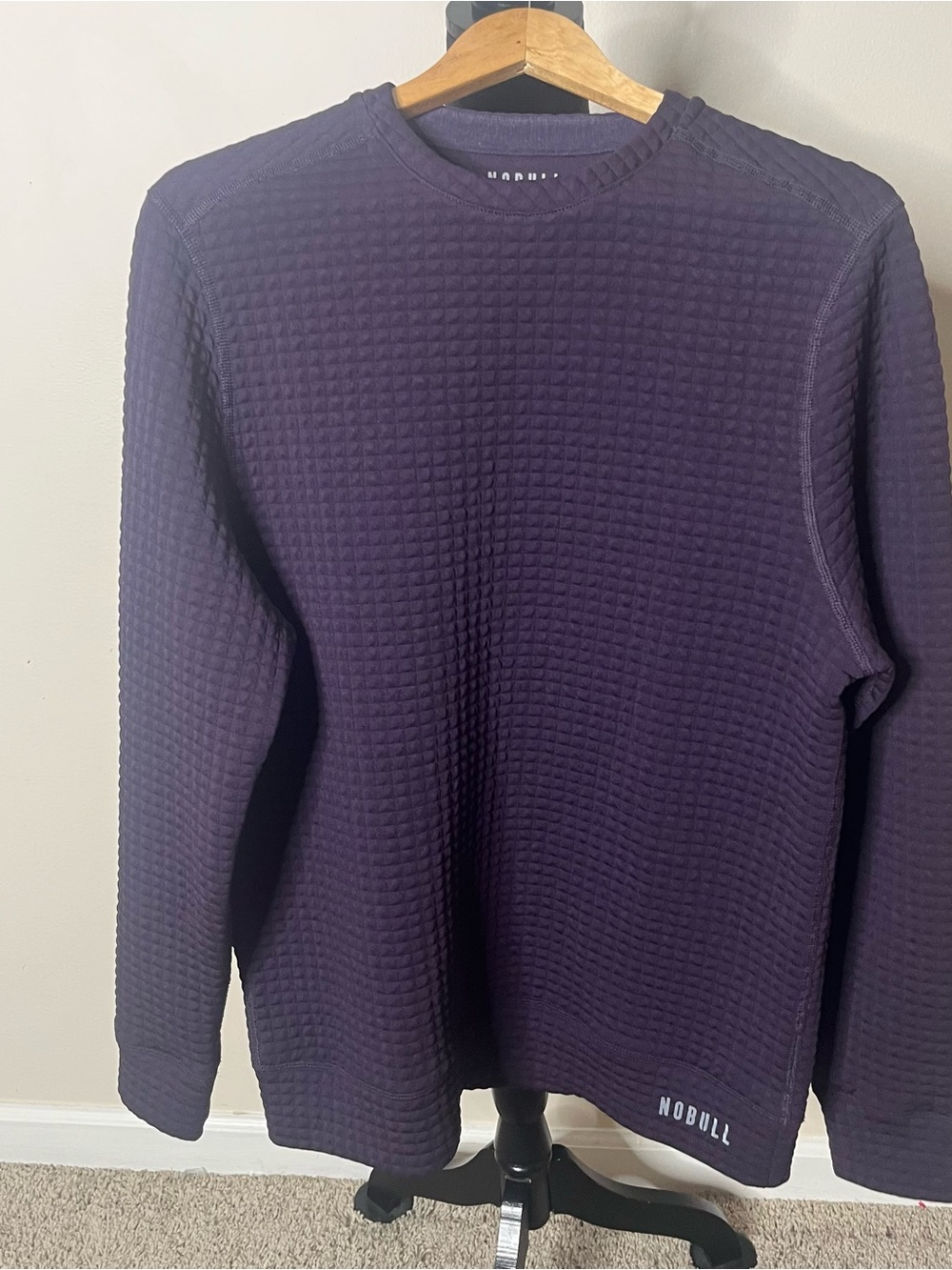 NOBULL Men's Deep Plum Quilted Waffle Knit Crewneck Pullover Sweatshirt Sz M‎